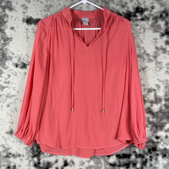 Chico's Tops - Chicos Blouse Womens Size (2) Large Salmon Pink Polyester V-Neck‎ Sheer Casual